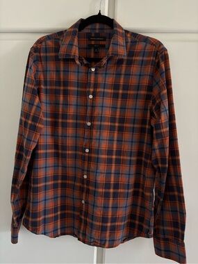 Banana Republic Orange and Navy Plaid Long-Sleeve Button Shirt